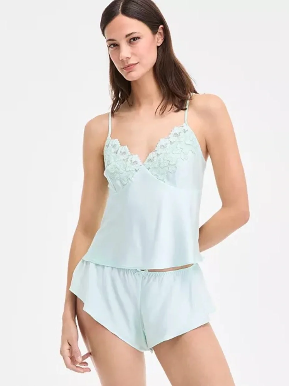 INC International Concepts Mint Lace-Trim Cami & Shorts Set